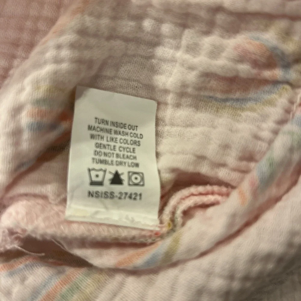 Mud Pie Baby Girls Dress 12–18M‎ Pink Rainbows Muslin Cotton Pom Trim Summer